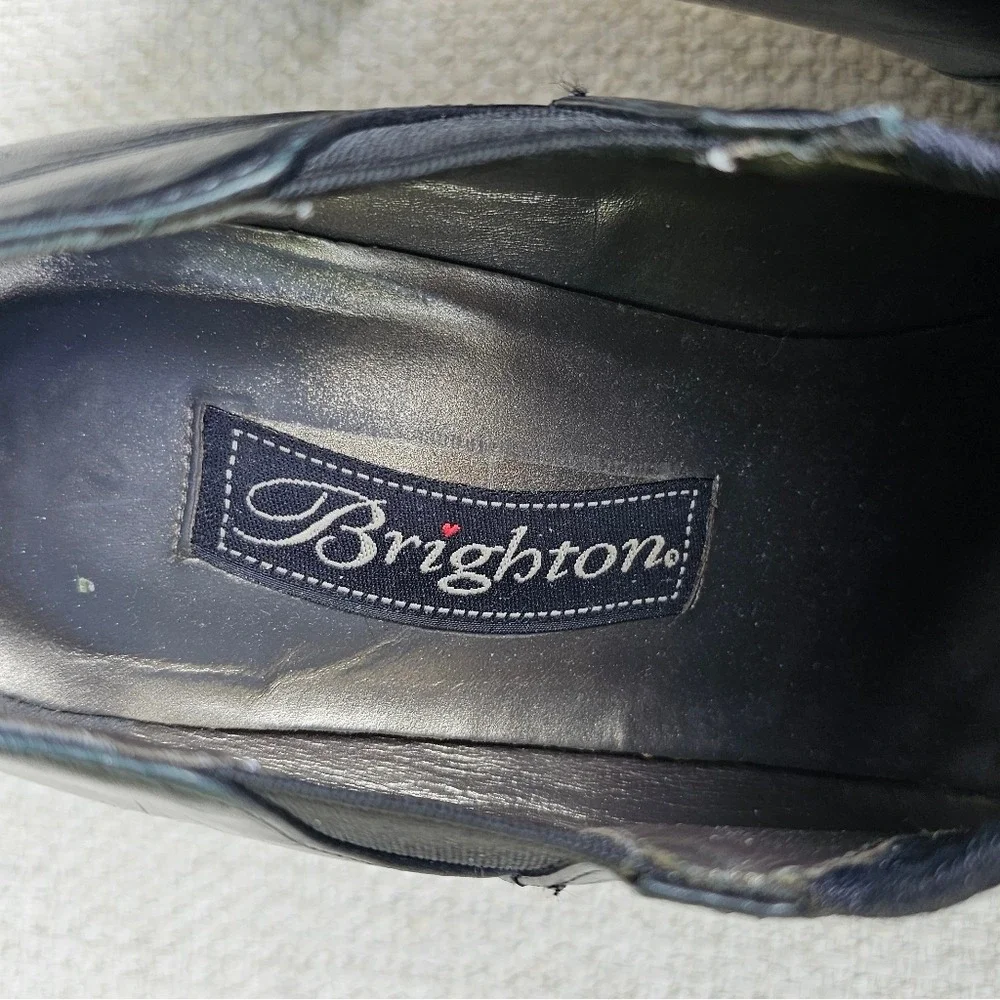 Brighton Black Leather Heeled Shoes with Lace Detail Silver Embellished 7.5 Med - Picture 4 of 11